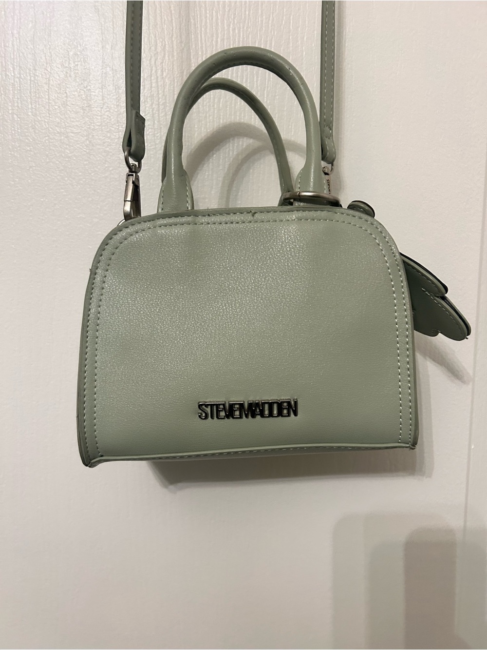 Steve Madden Sage Green Mini Satchel with Houndstooth Teddy Charm - Picture 2 of 9